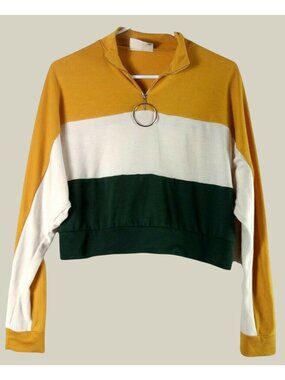 Ivoire Colorblock Half Zip Crop Top Womens S Streetwear Festival Skater Sporty